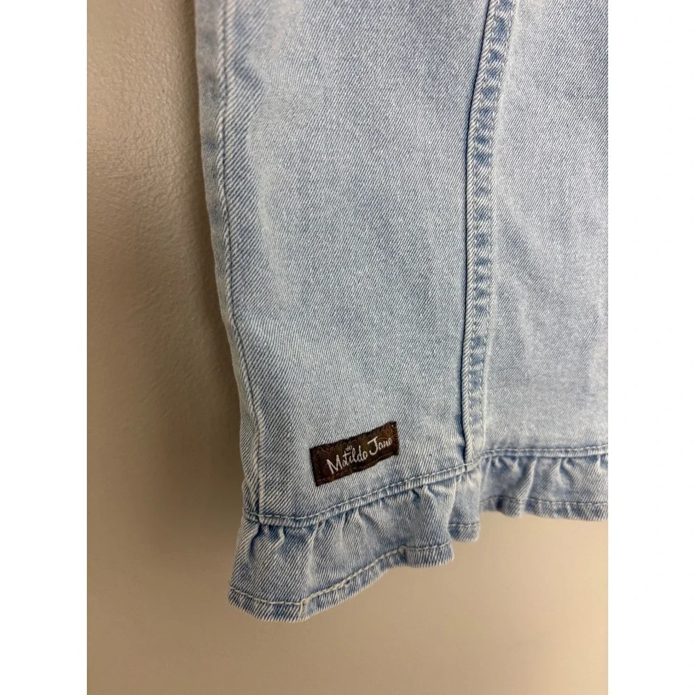 NWT Matilda Jane Denim Vest Girls 8 Light‎ Blue Pink Gingham Girlie Ruffle Bow